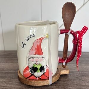 NWT Rae Dunn Santa Hot Cocoa Mug with Spoon & Coaster